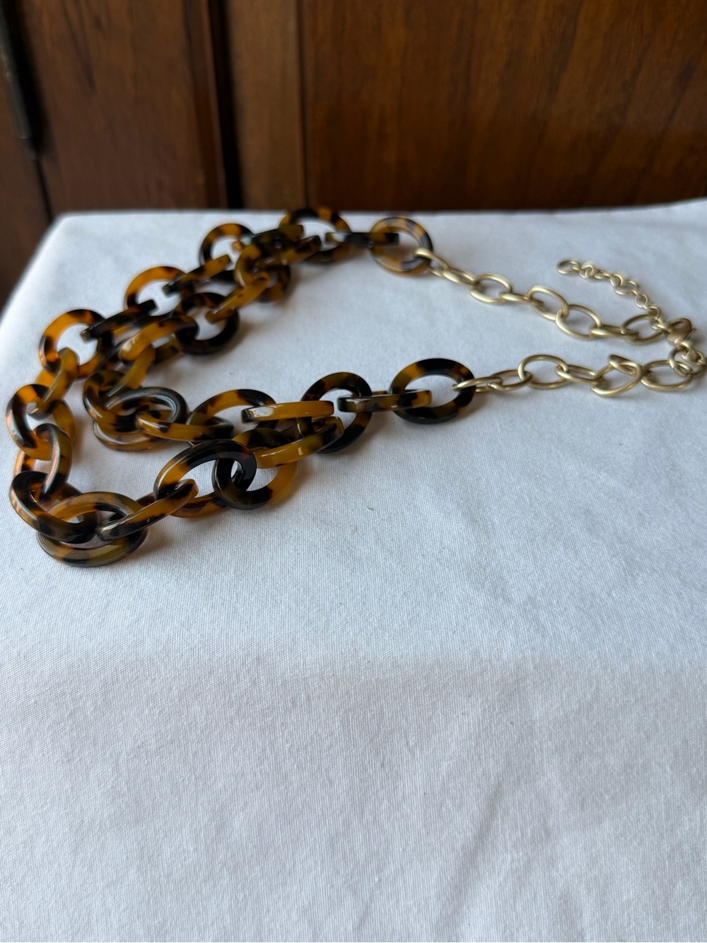J.Crew Tortoise Shell Link Statement Necklace Double Strand Black Brown - Picture 7 of 11